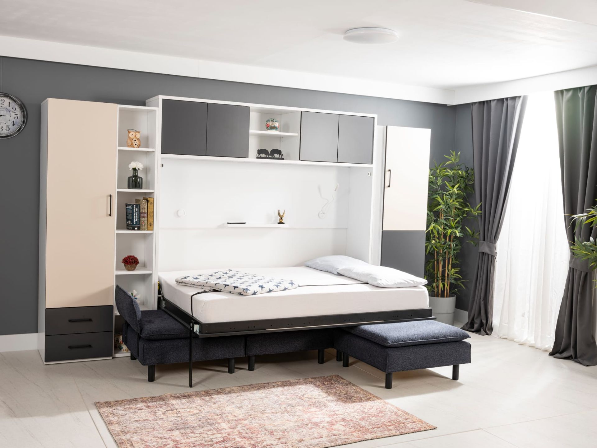 Lit Escamotable Horizontal 140x190 armoire sur meuble